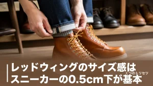 レッドウィングのサイズ感はスニーカーの0.5cm下が基本｜モデル別の選び方と試着のコツのアイキャッチ画像