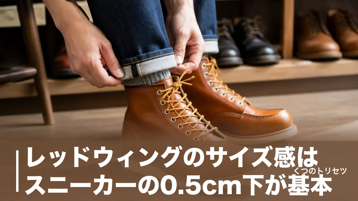 レッドウィングのサイズ感はスニーカーの0.5cm下が基本｜モデル別の選び方と試着のコツのアイキャッチ画像