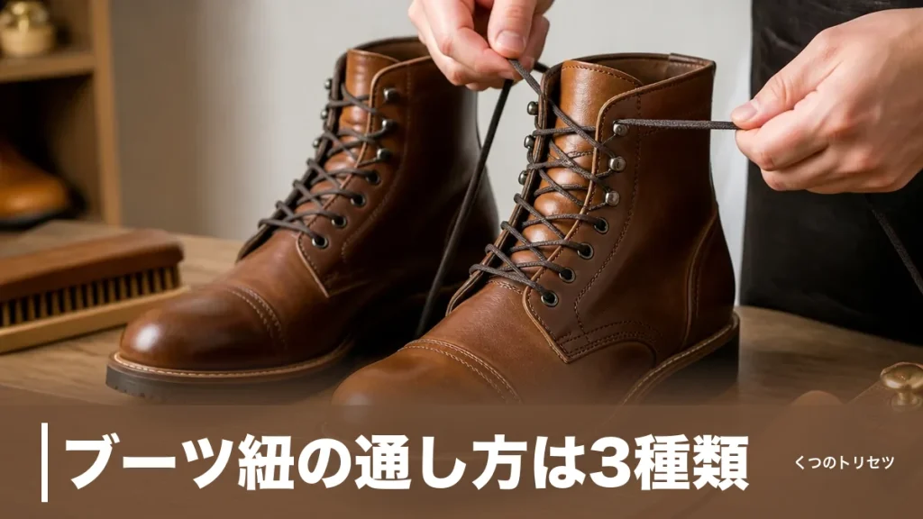 ブーツ紐の通し方は3種類｜フックのかけ方と余った紐の始末まで靴店員が解説のアイキャッチ画像