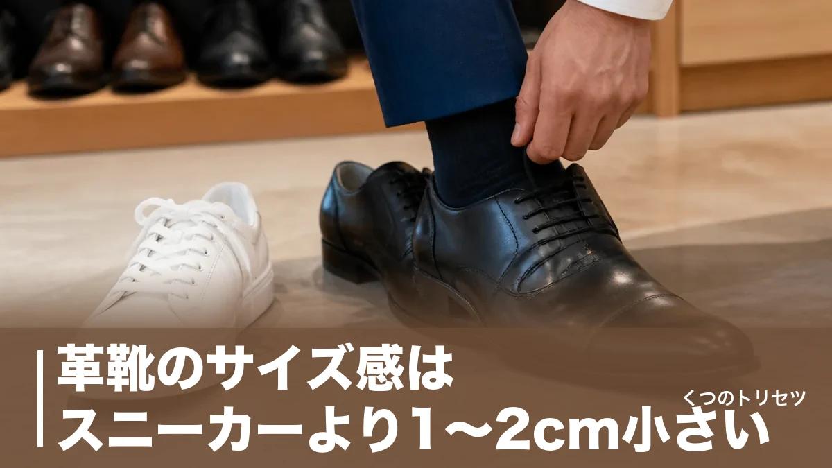革靴のサイズ感はスニーカーより1〜2cm小さい｜JIS早見表と失敗しない選び方のアイキャッチ画像