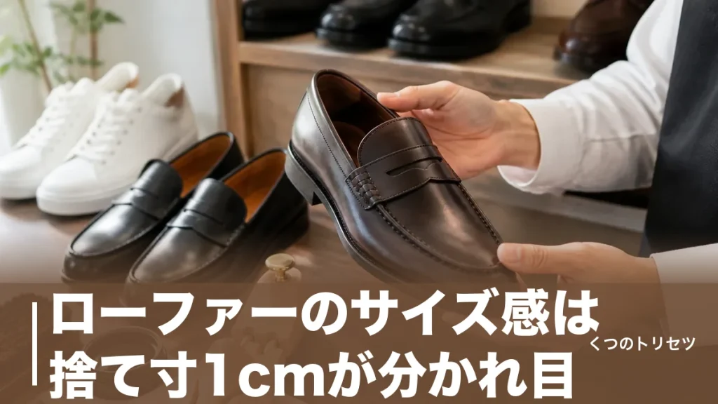ローファーのサイズ感は捨て寸1cmが分かれ目｜スニーカーとの差とブランド別の下げ幅のアイキャッチ画像