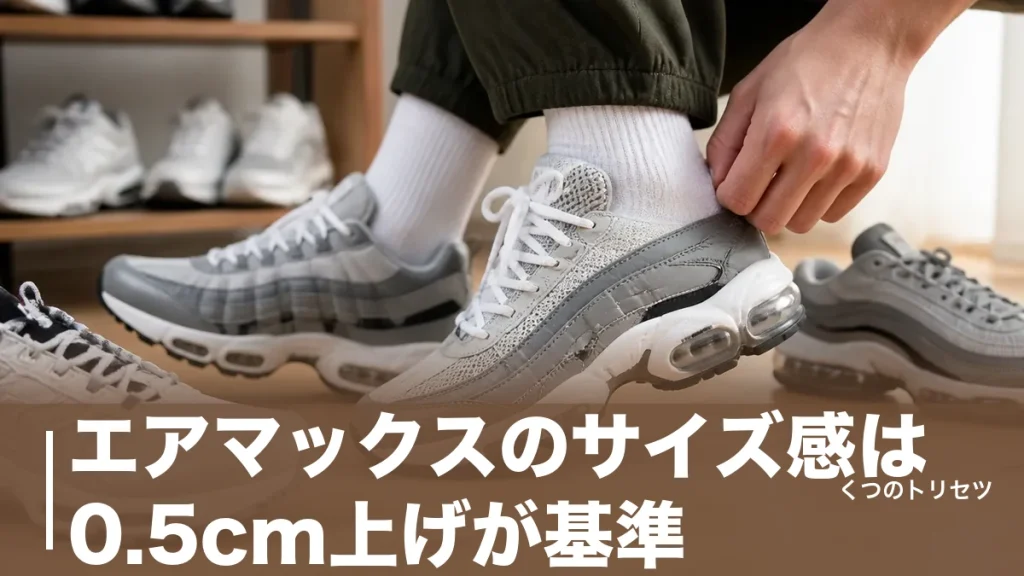 エアマックスのサイズ感は0.5cm上げが基準｜6モデル別の正解と幅広さんの選び方のアイキャッチ画像